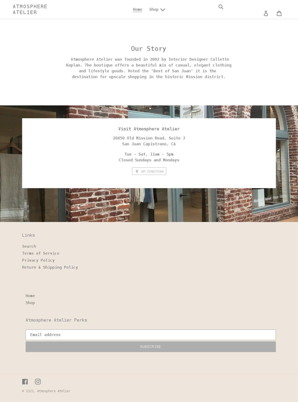 atmosphereatelier.com shopify website screenshot