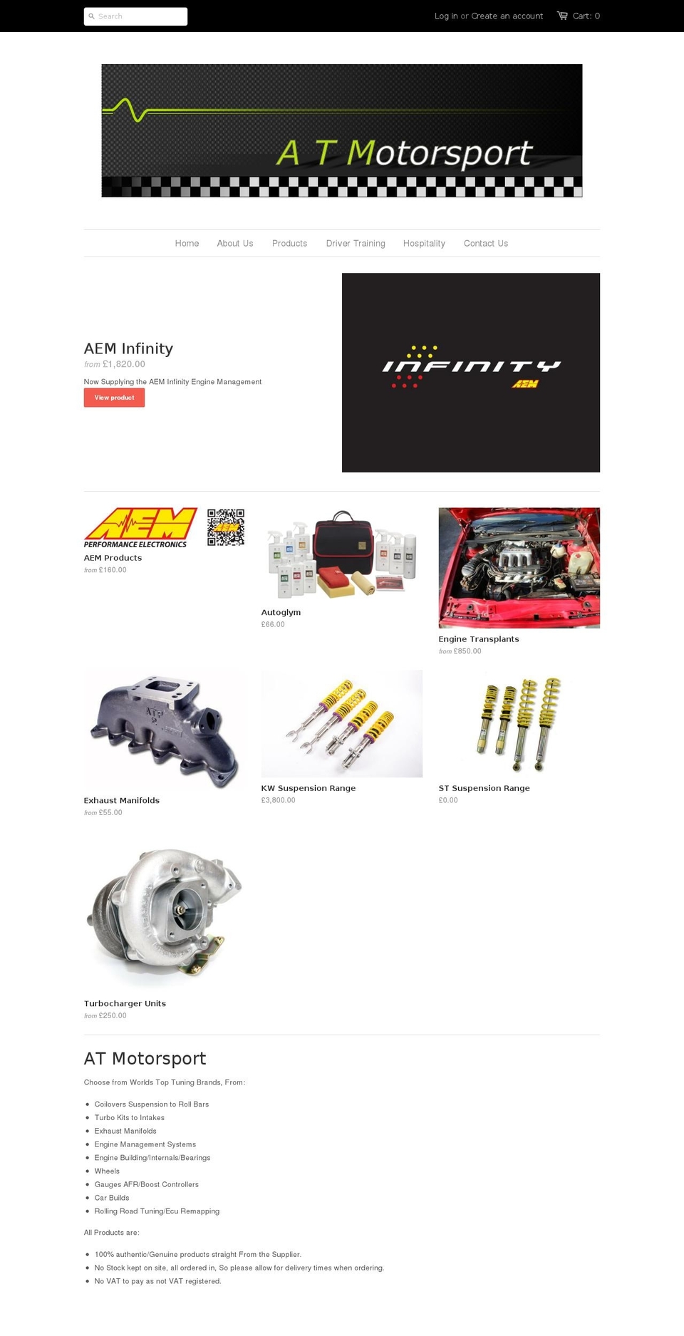 atmotorsport.co.uk shopify website screenshot