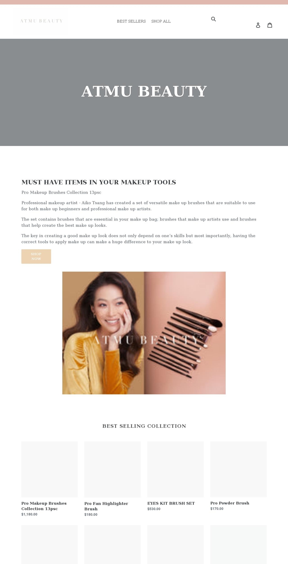 atmubeauty.com shopify website screenshot