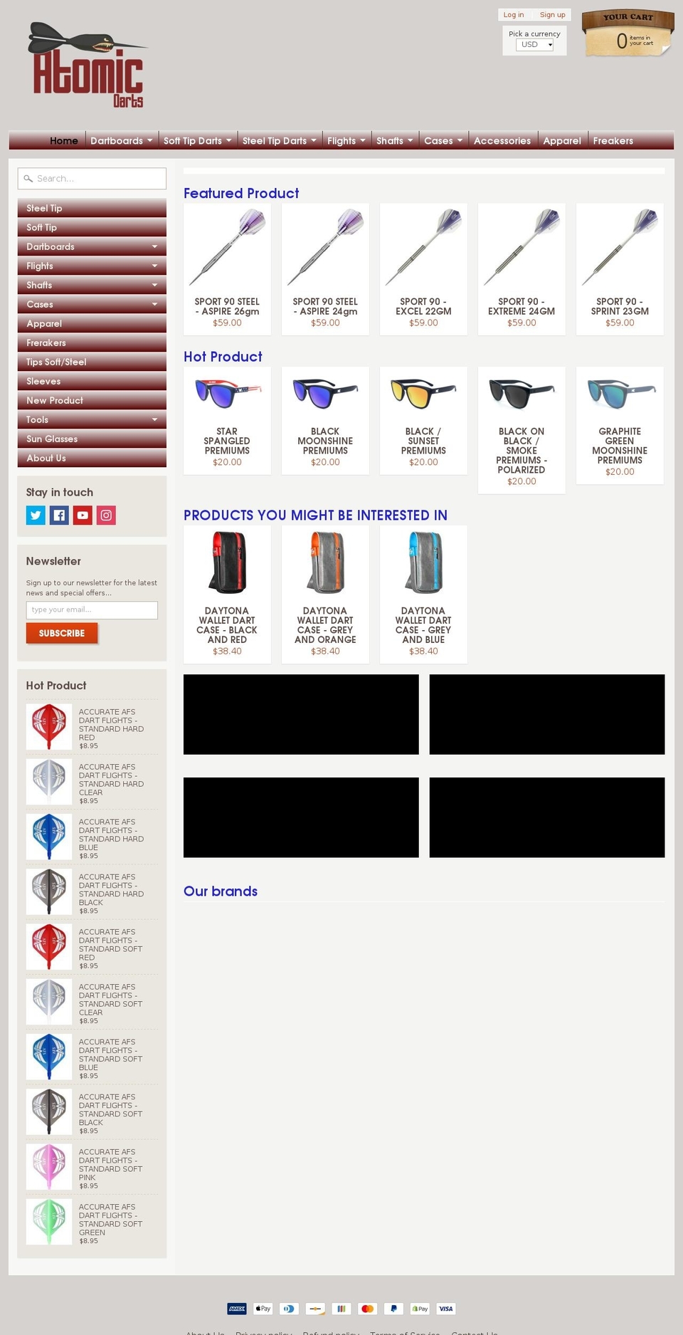atomicdarts.com shopify website screenshot