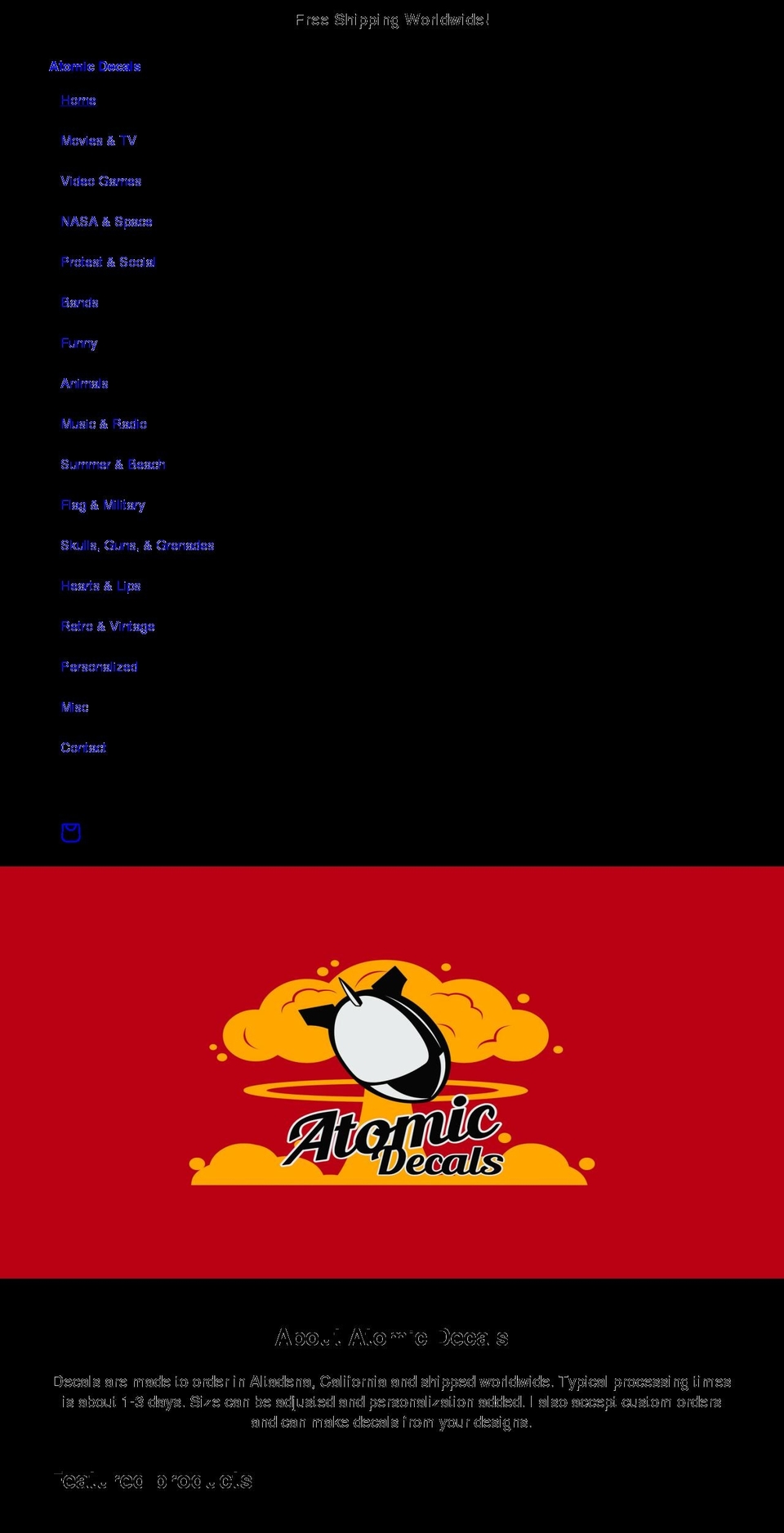 atomicdecals.com shopify website screenshot