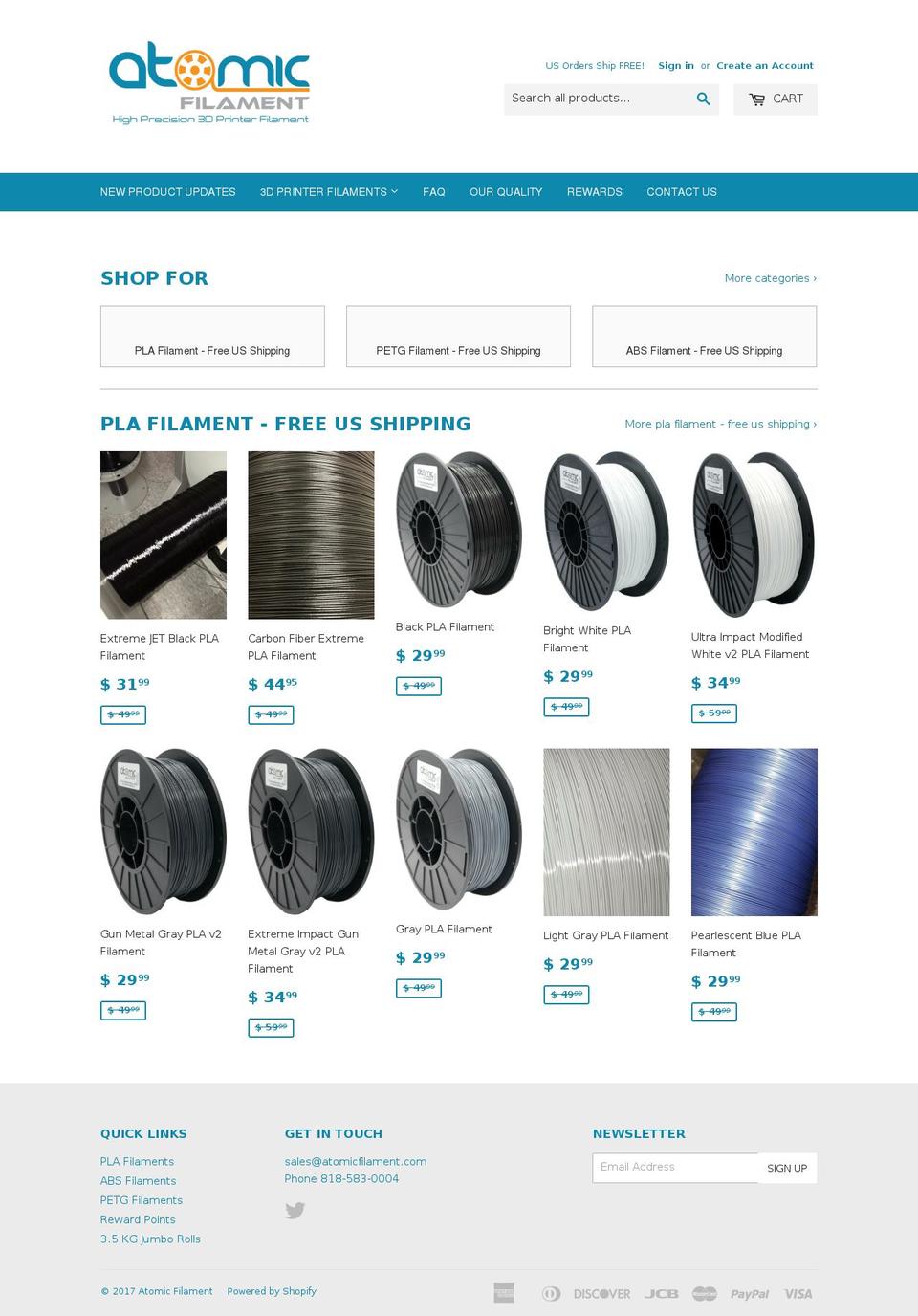 atomicfilament.com shopify website screenshot