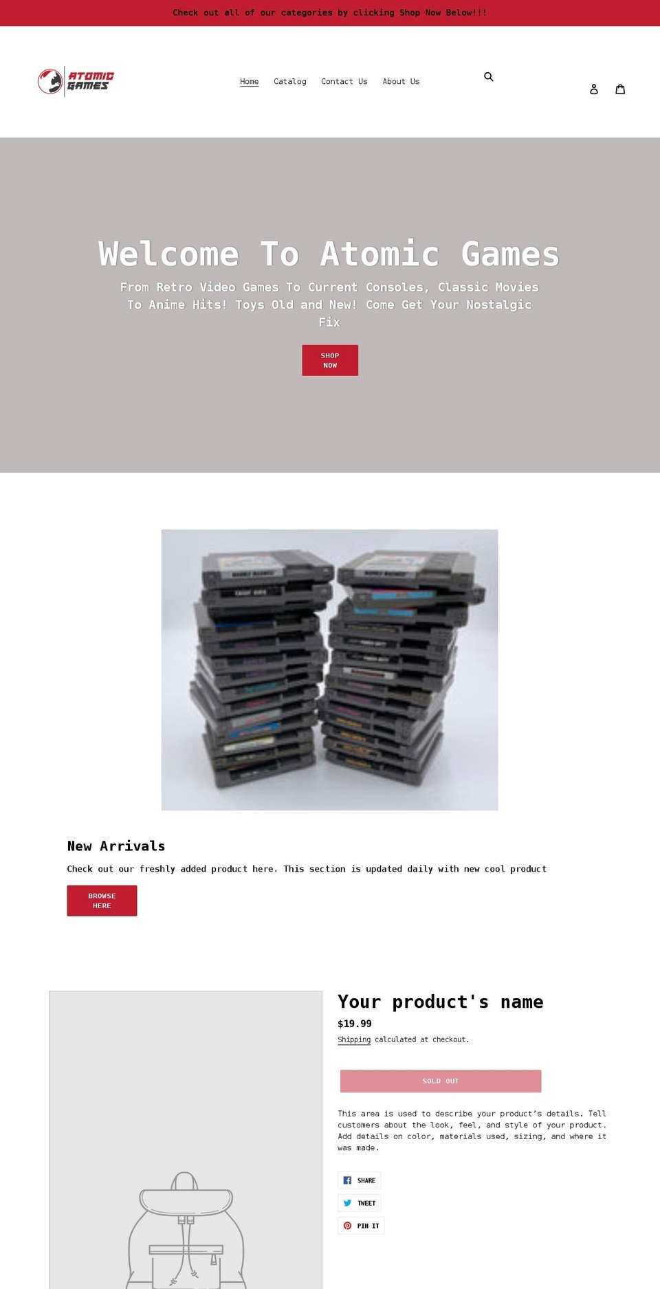 atomicgamesil.com shopify website screenshot