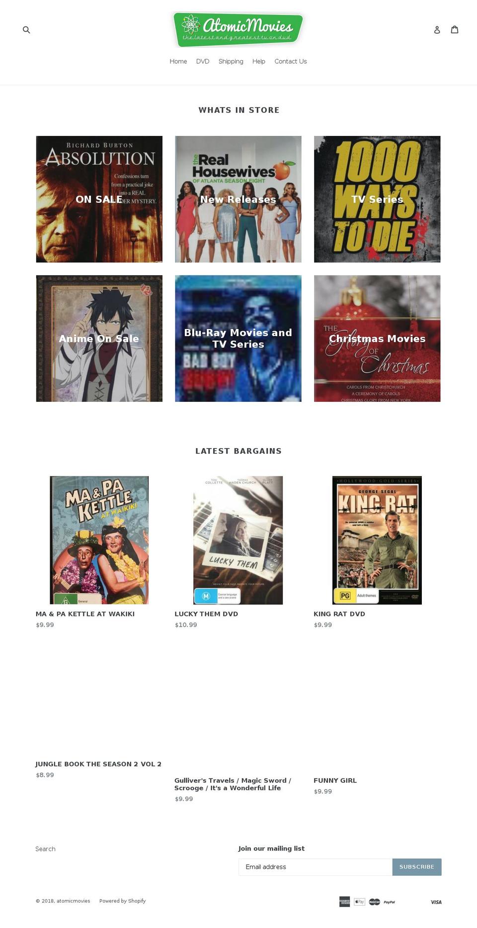 atomicmovies.com.au shopify website screenshot