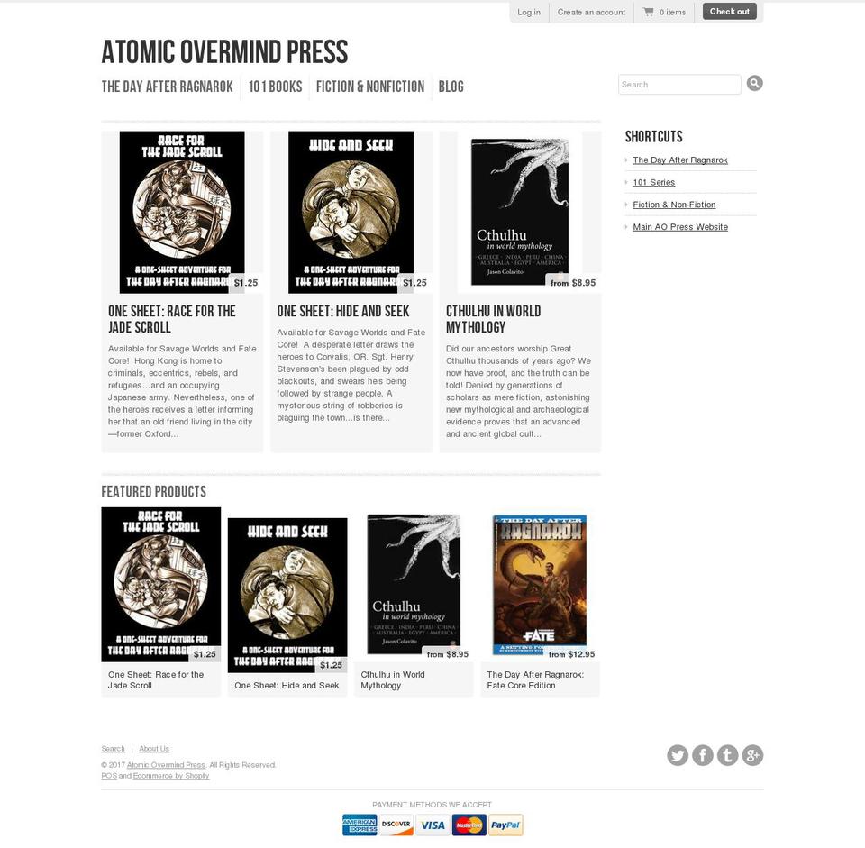 atomicovermindstore.com shopify website screenshot