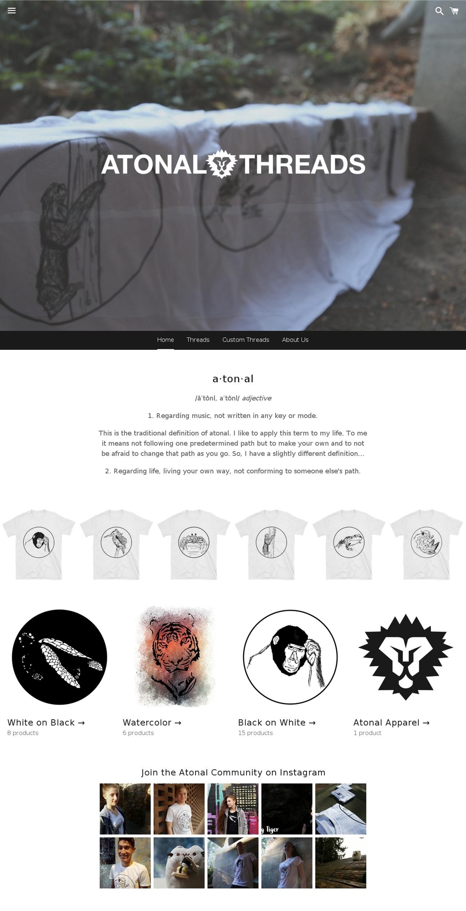 atonalthreads.com — Shopify storefront screenshot