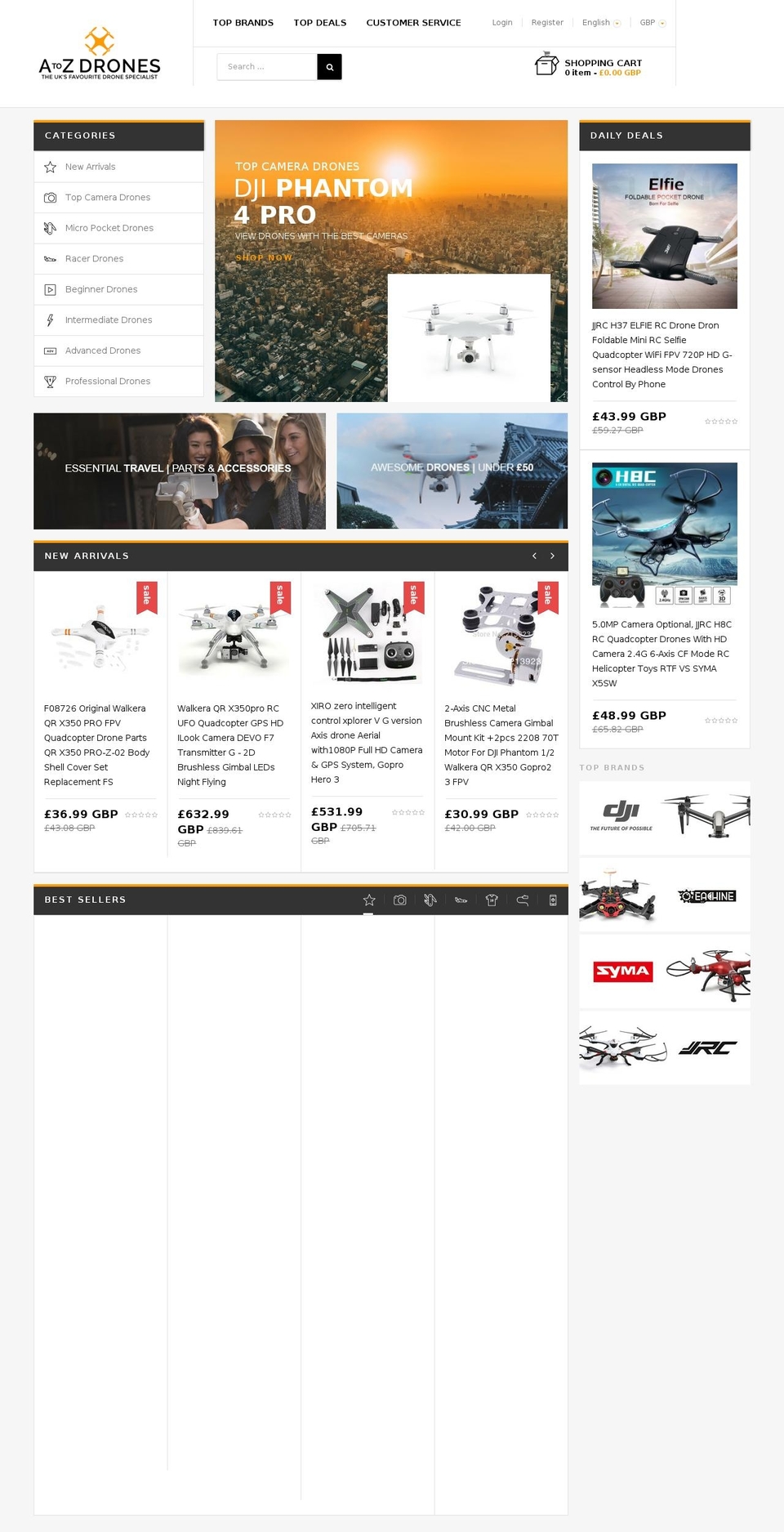 atozdrones.com shopify website screenshot