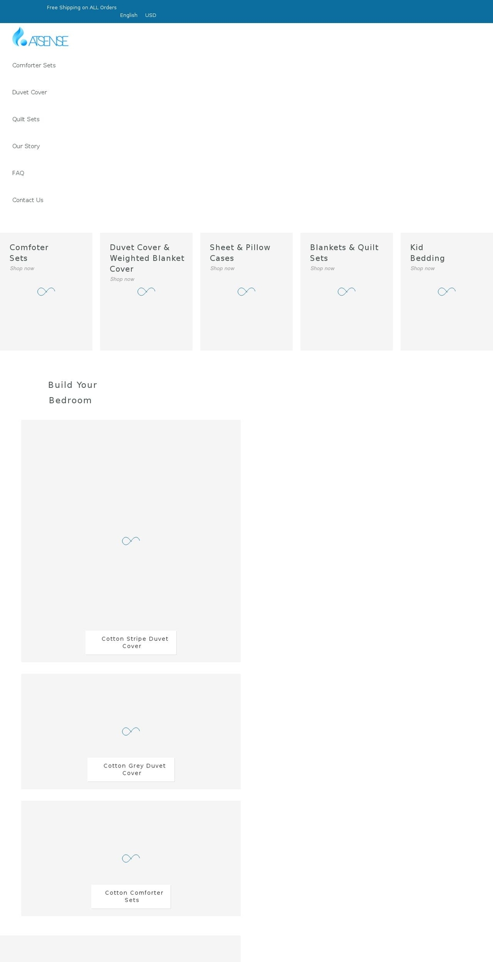 atsensebedding.com shopify website screenshot