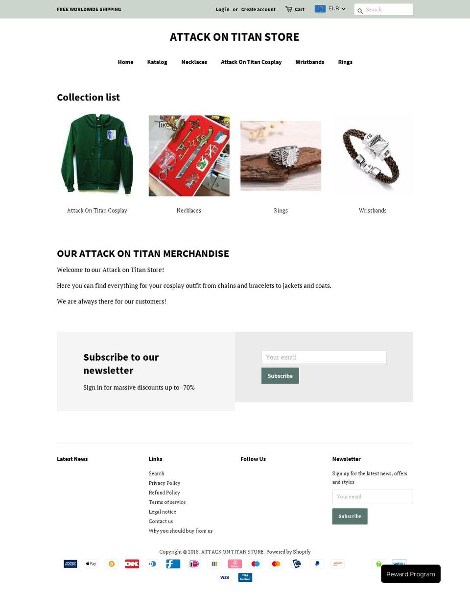 AOT NEW Shopify theme site example attackontitanstore.com