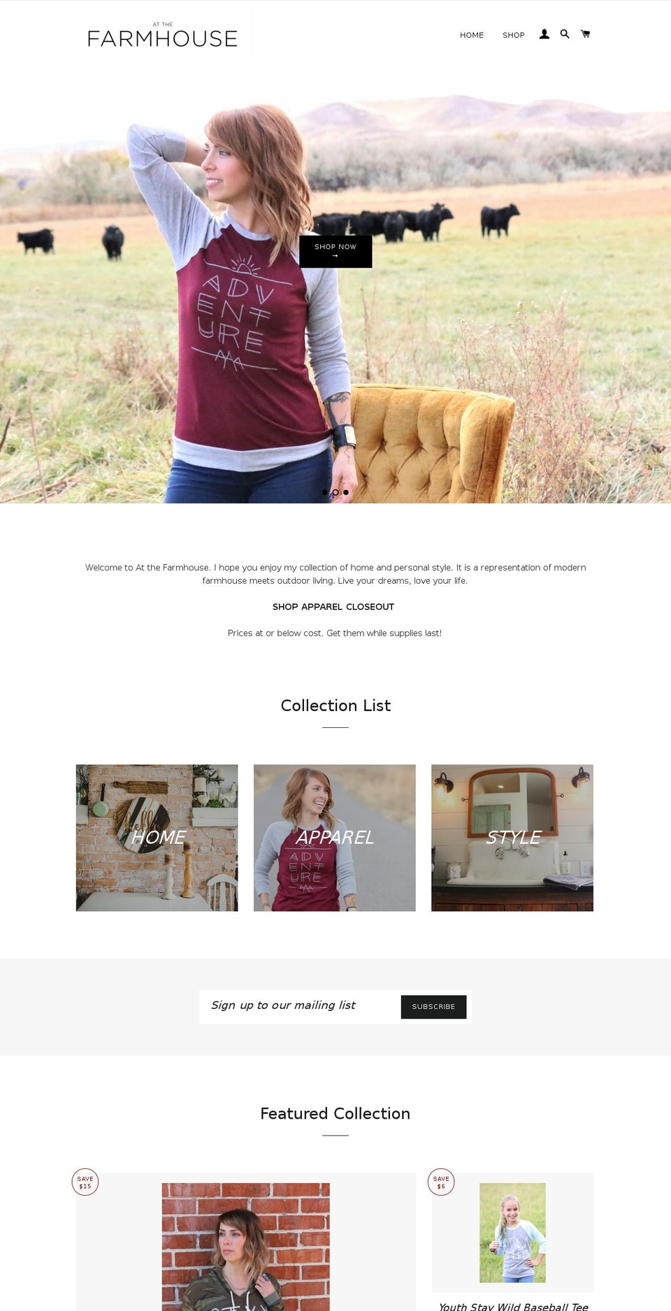 atthefarmhouse.com shopify website screenshot