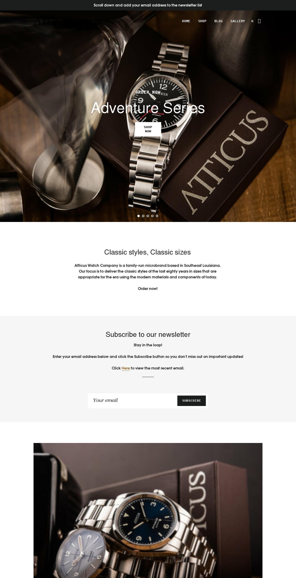 atticuswatch.com shopify website screenshot