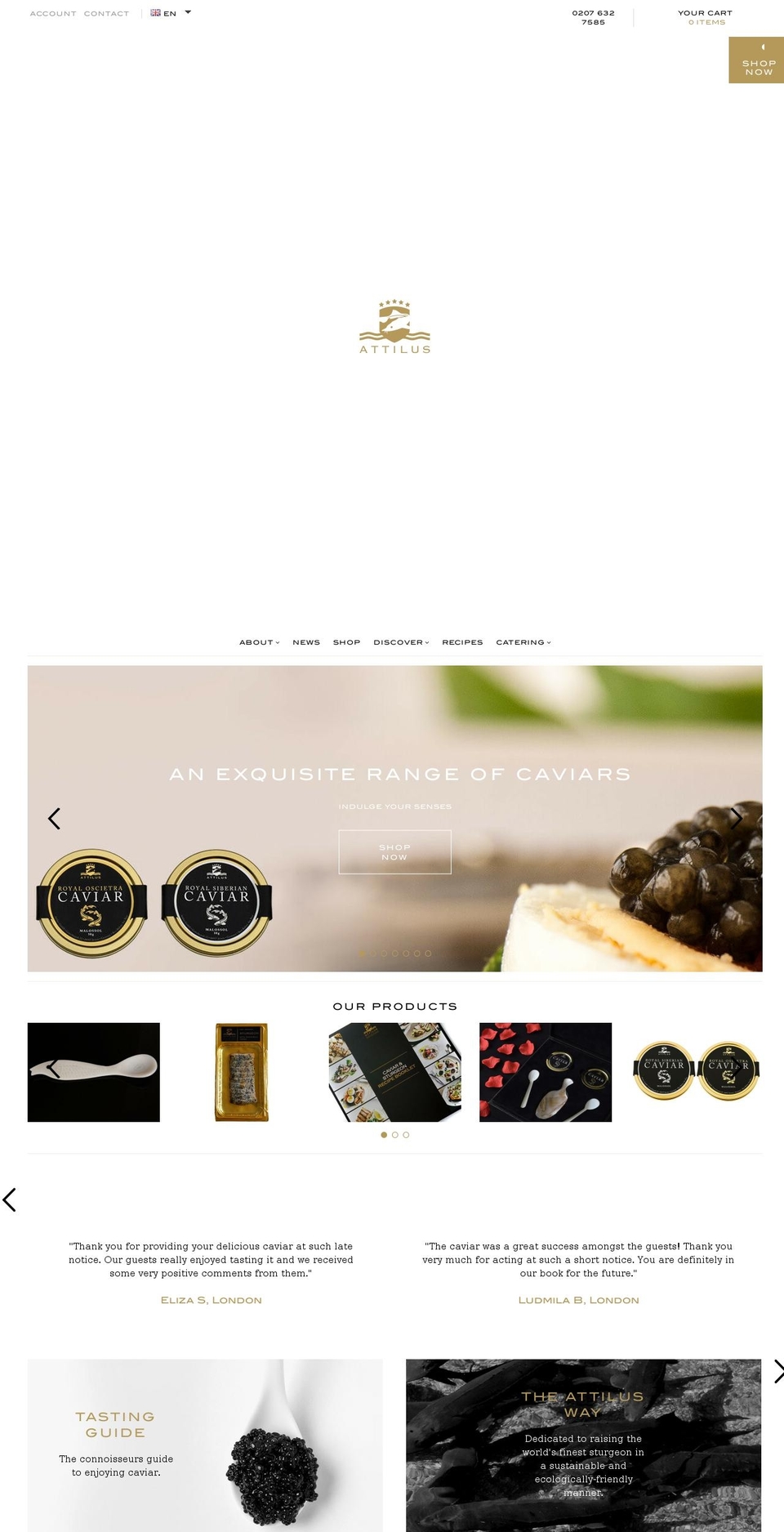 Attilus - Production Shopify theme site example attiluscaviar.com