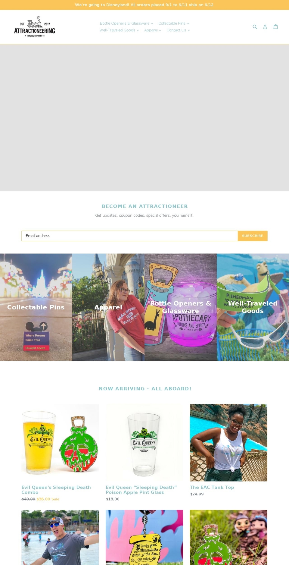 attractioneering.com — Shopify storefront screenshot