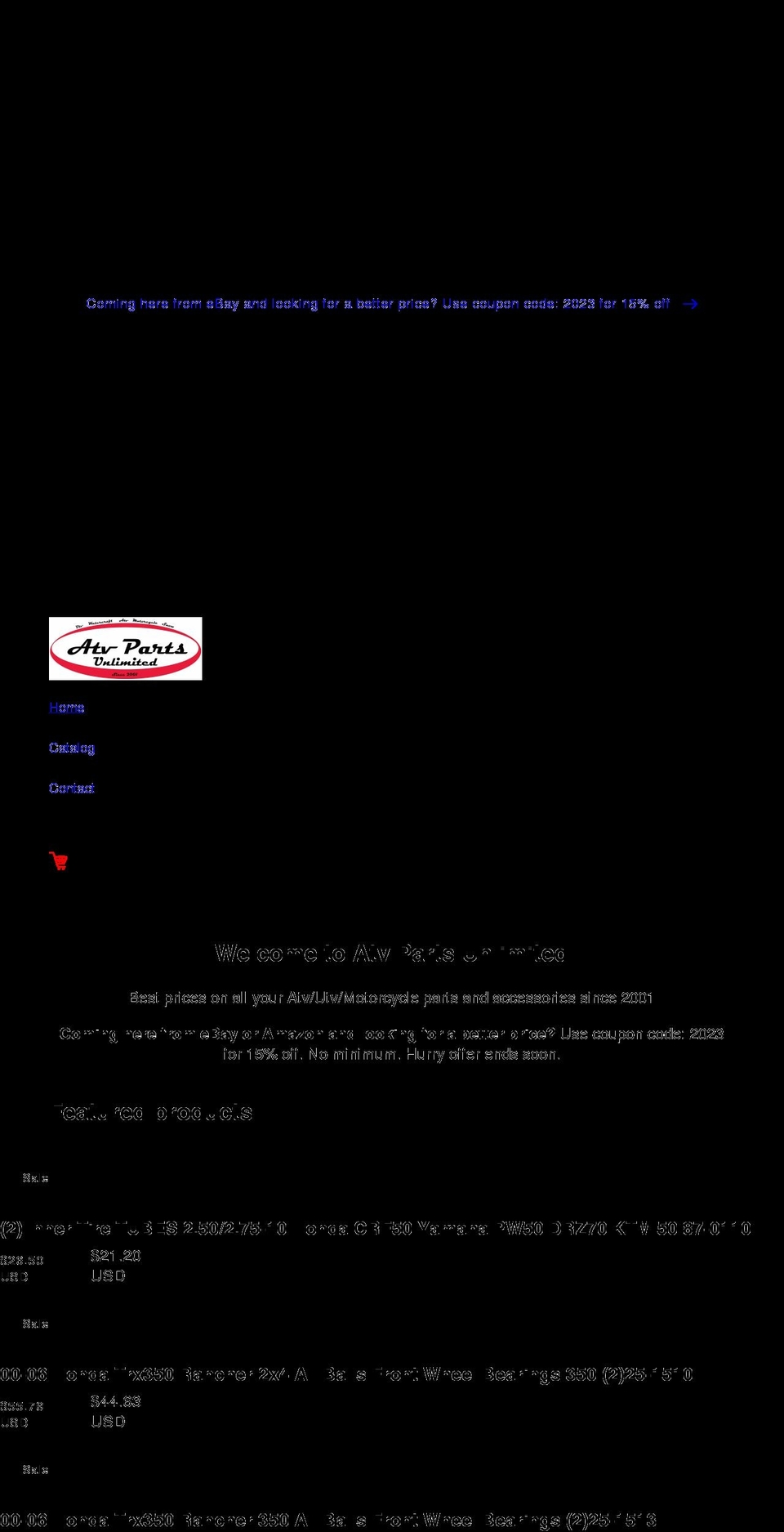 atvpartsunlimited.com shopify website screenshot