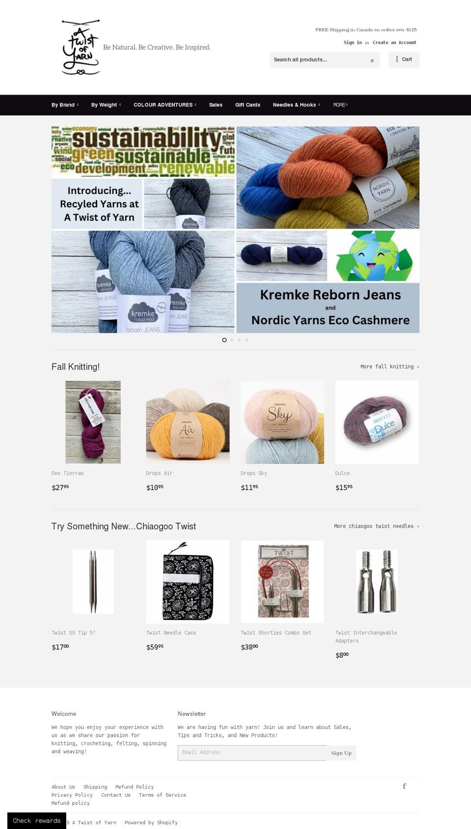 atwistofyarn.com shopify website screenshot