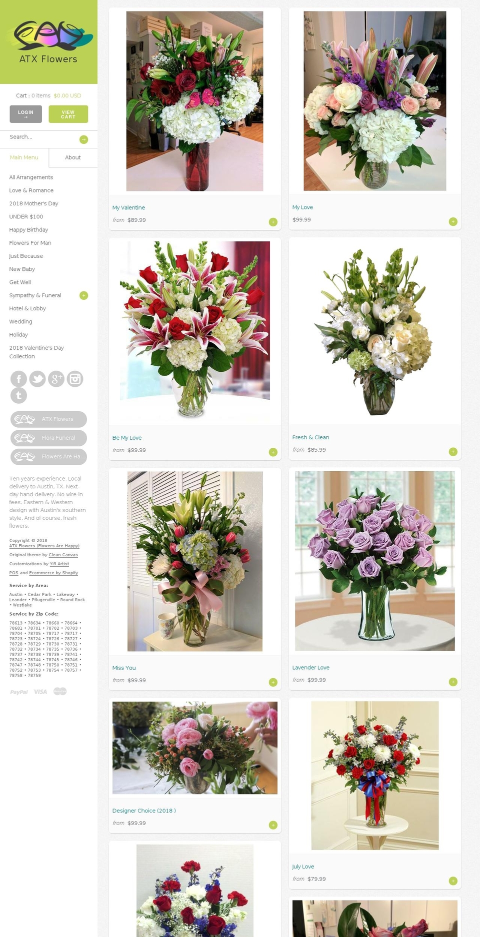 atxflowers.com shopify website screenshot