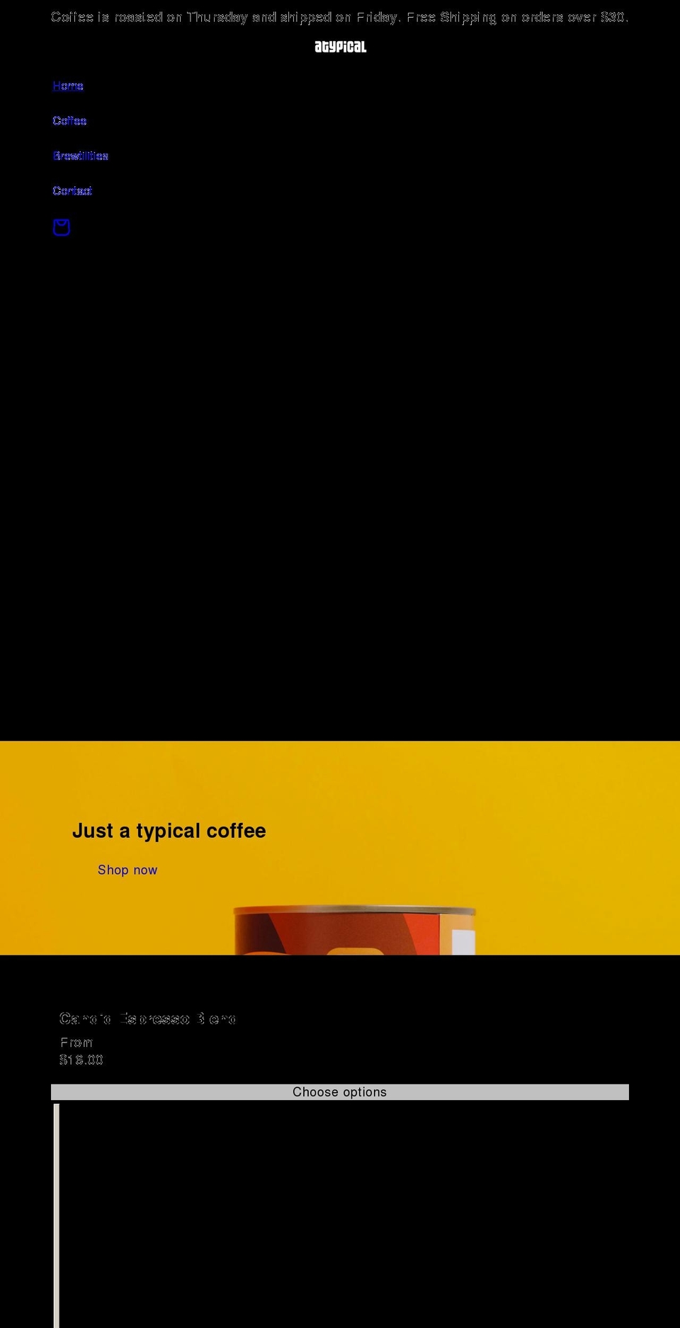 atypical.coffee shopify website screenshot