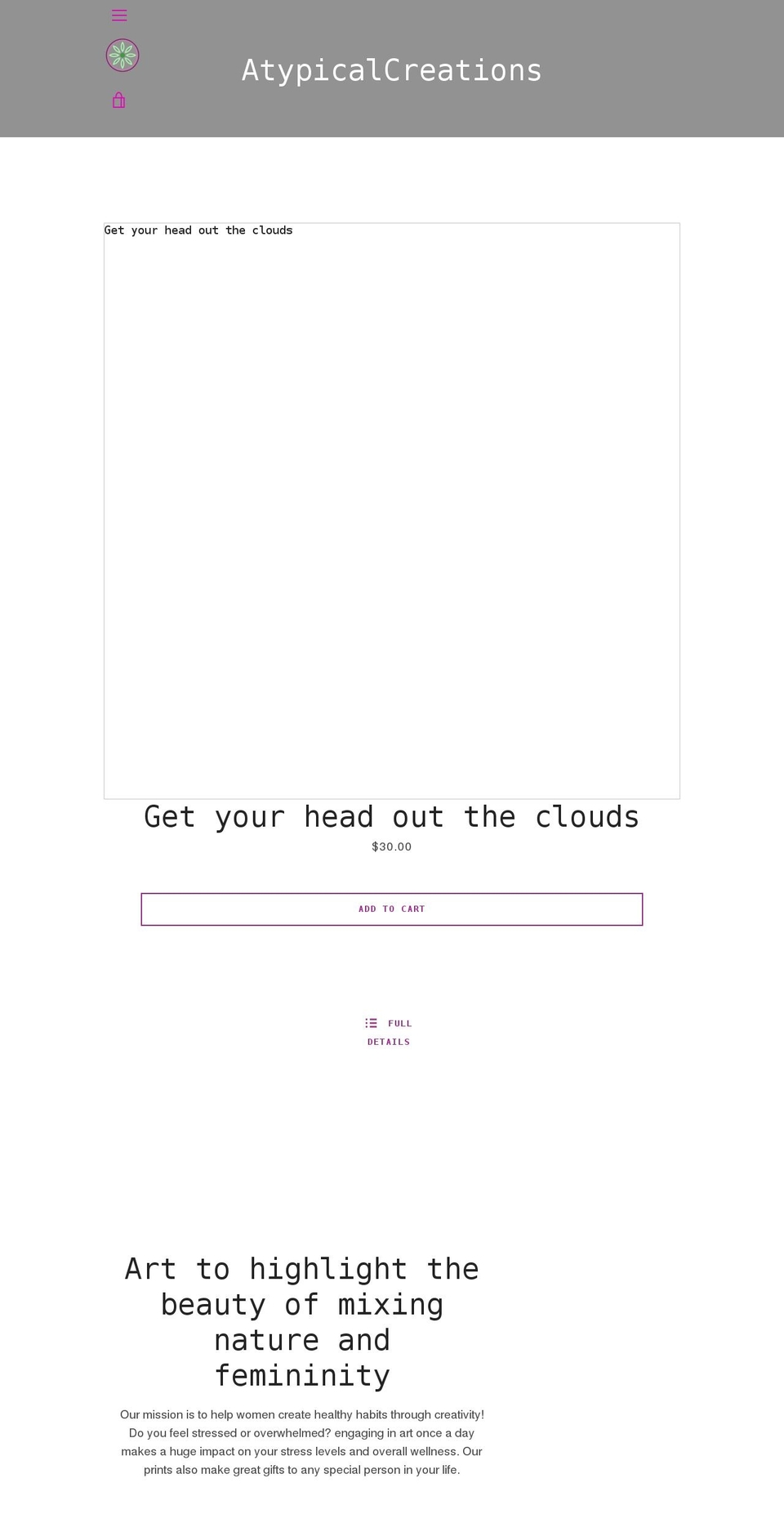 atypicalcreationsart.com shopify website screenshot