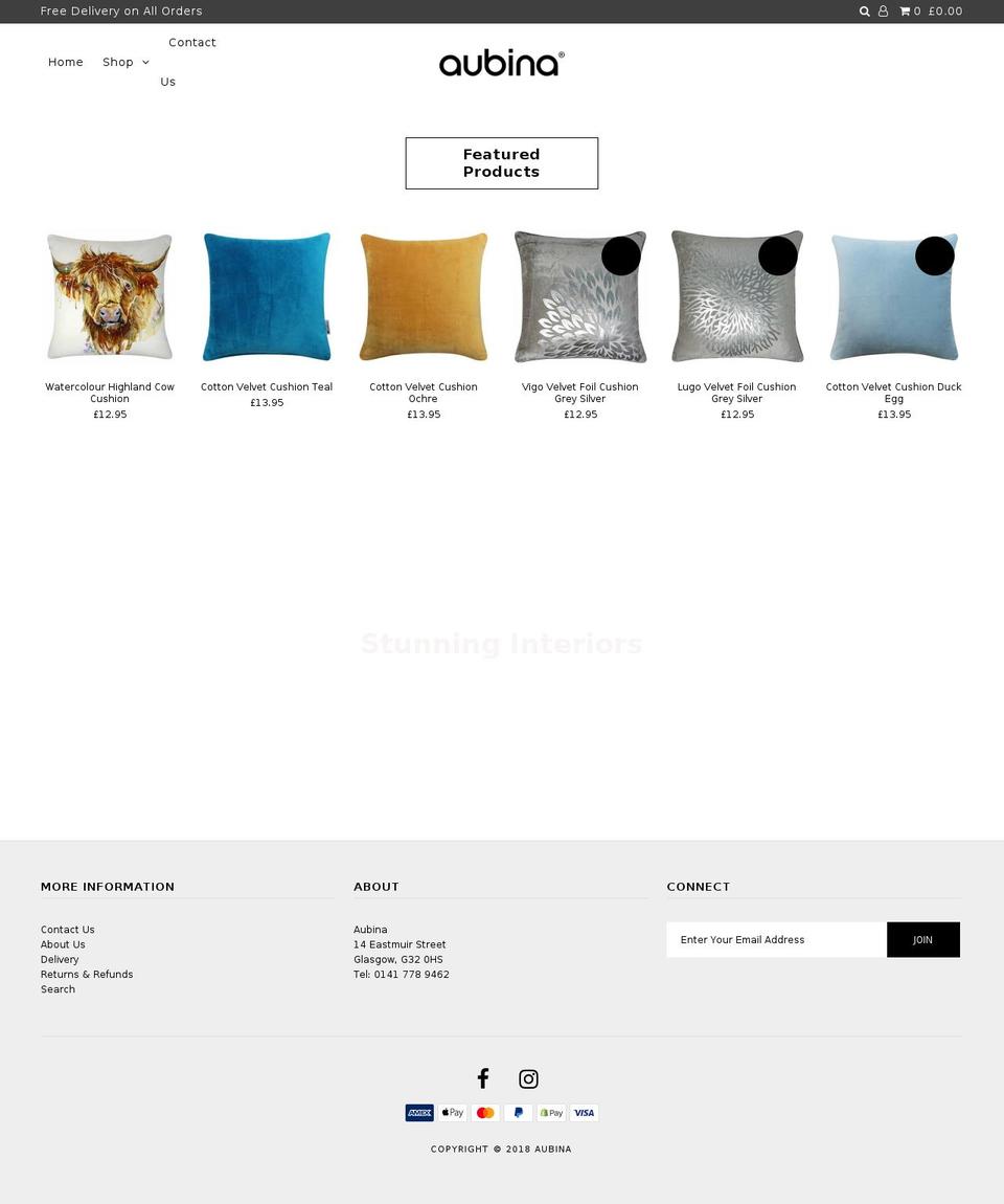 aubina.com shopify website screenshot