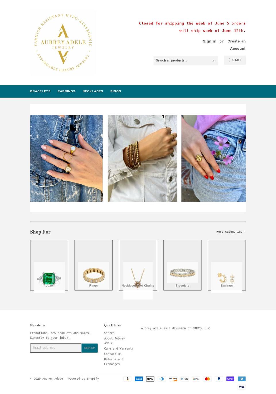 aubreyadele.com shopify website screenshot