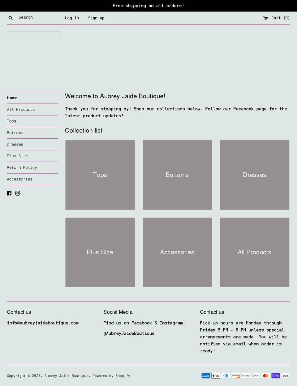 aubreyjaideboutique.com shopify website screenshot