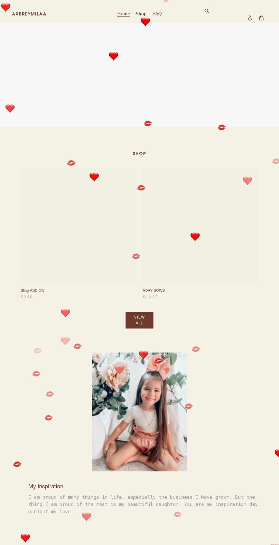 aubreymilaa.com shopify website screenshot
