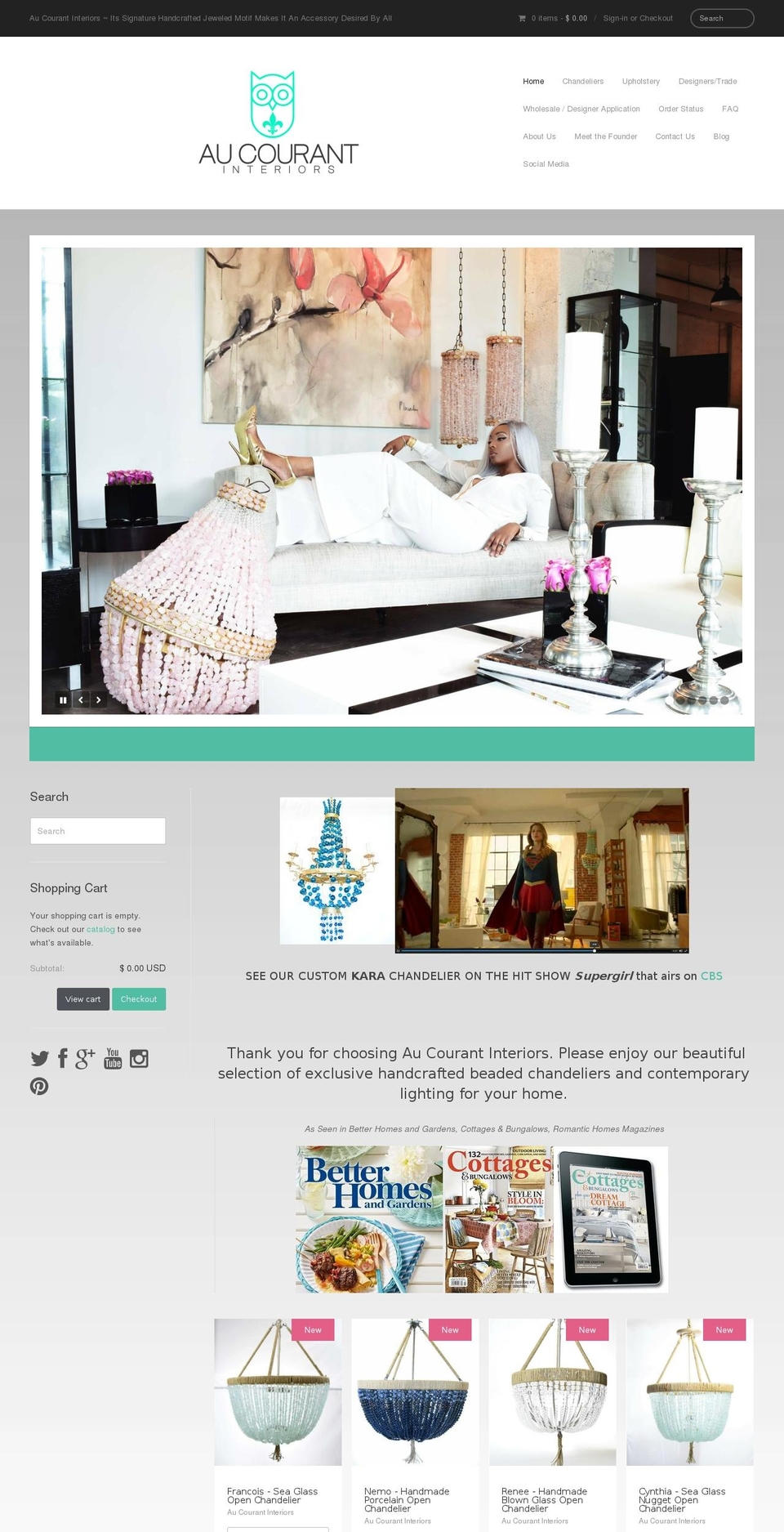 aucourantchandeliers.com — Shopify storefront screenshot