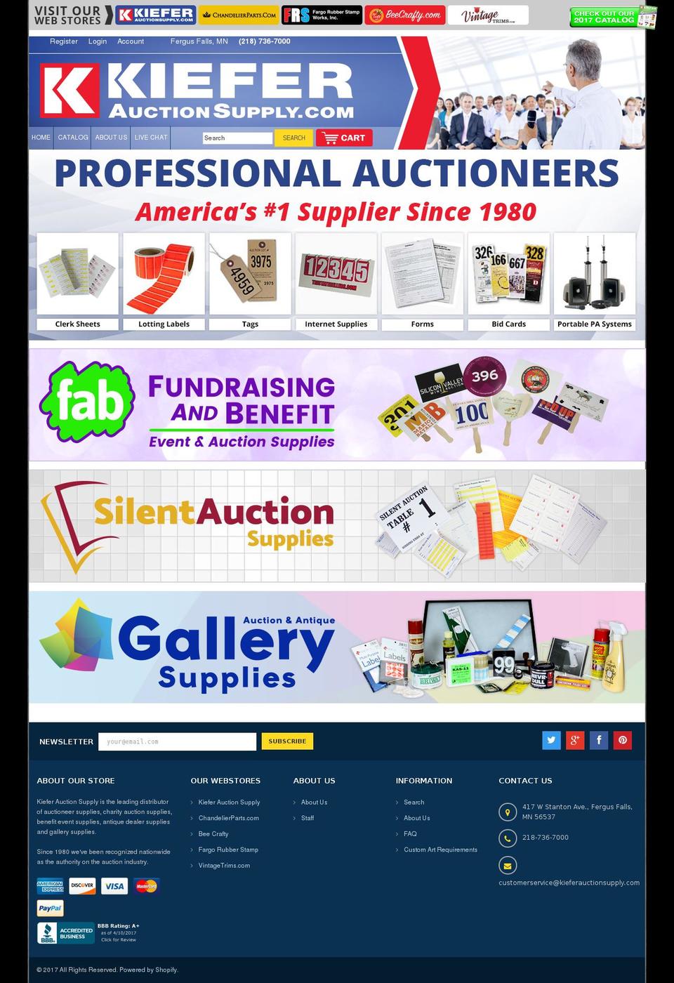 Kiefer Auction Supply 2016 Ver. Shopify theme site example auctioneeringsupplies.com