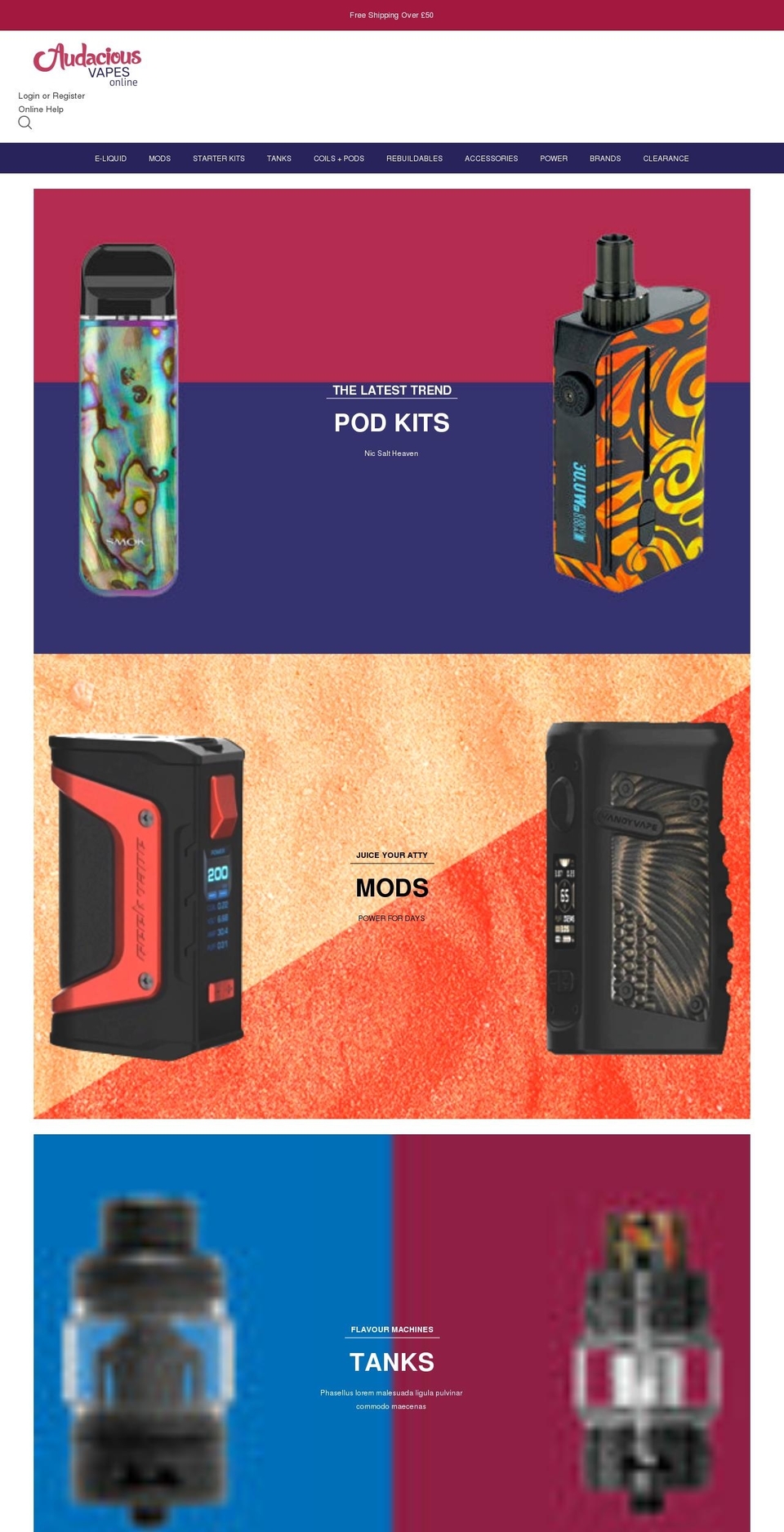 audaciousvapes.co.uk shopify website screenshot