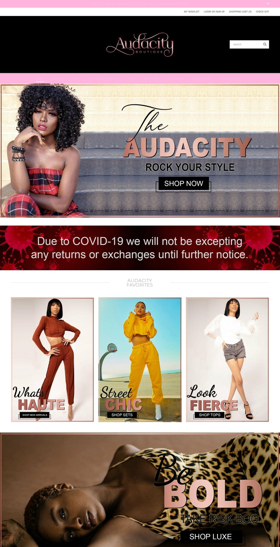 audacityboutique.com shopify website screenshot