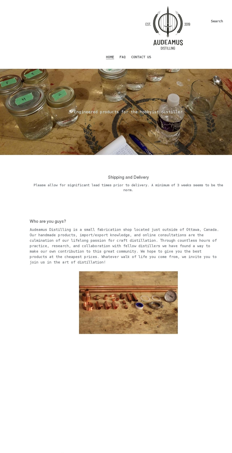 audeamusdistilling.com shopify website screenshot