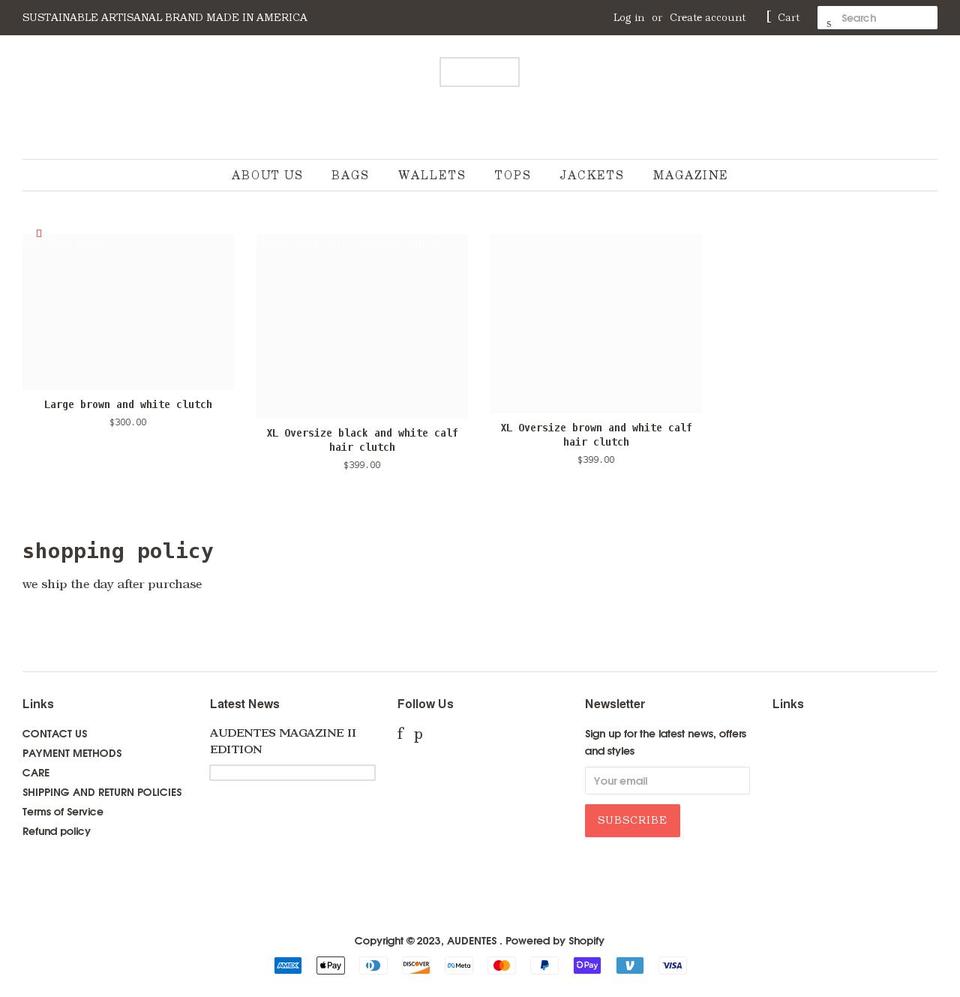 audentesbrand.com shopify website screenshot