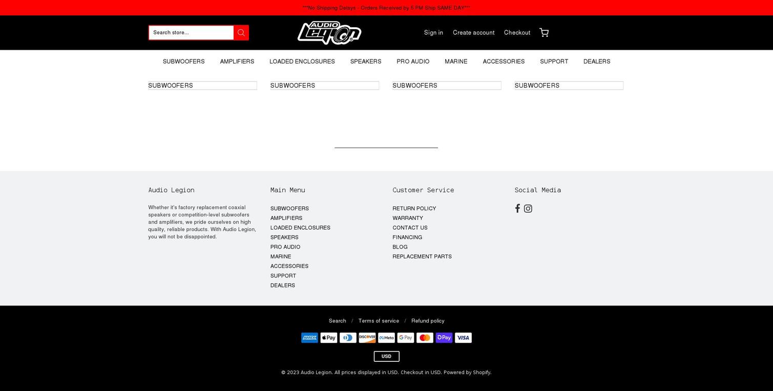 Current LIVE Shopify theme site example audiolegion.com