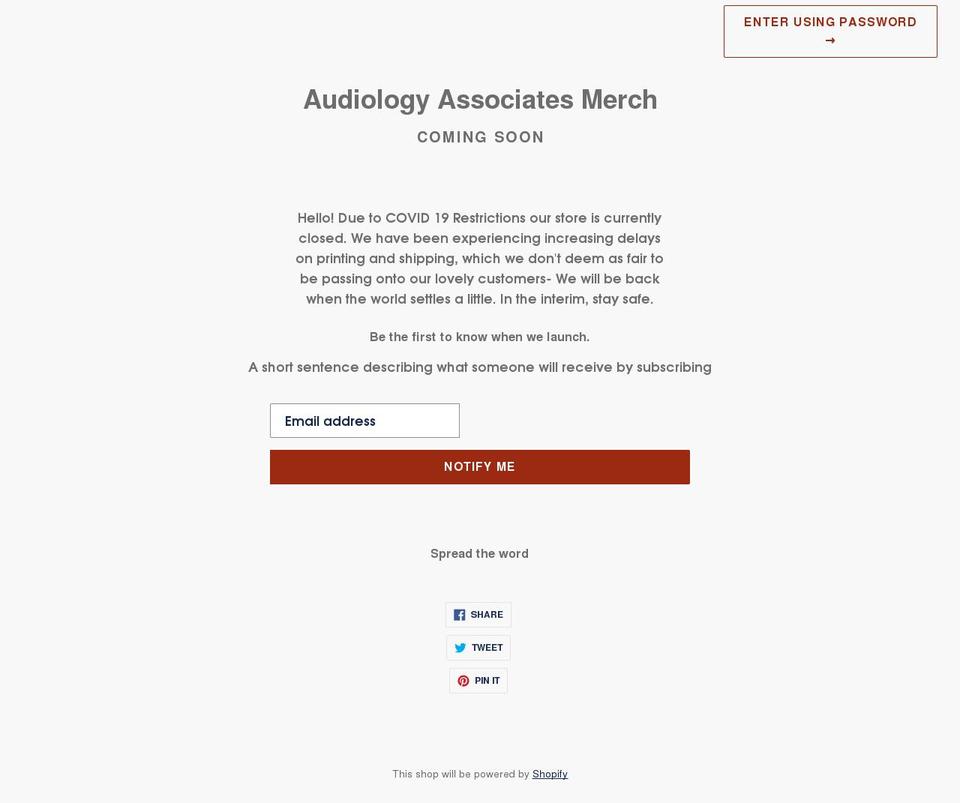 audiologyassociatesmerch.com shopify website screenshot