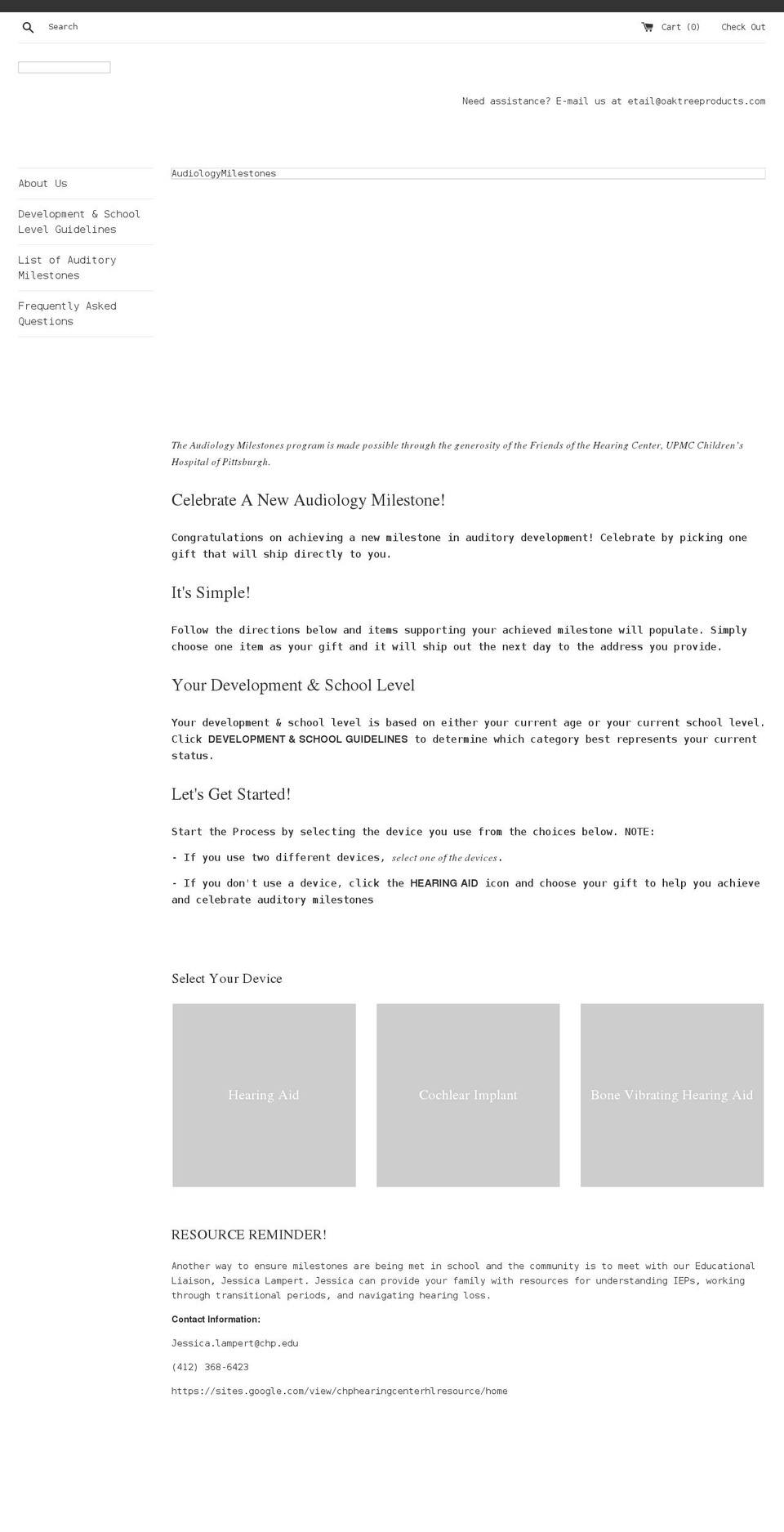 audiologymilestones.com shopify website screenshot