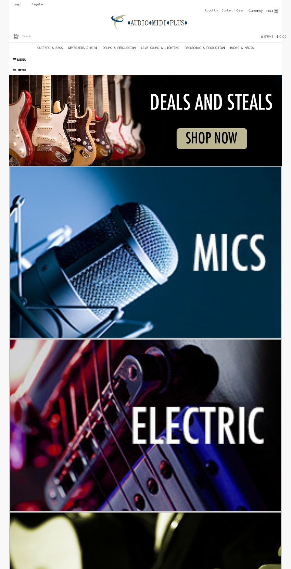 Musicalinstrument Shopify theme site example audiomidiplus.com