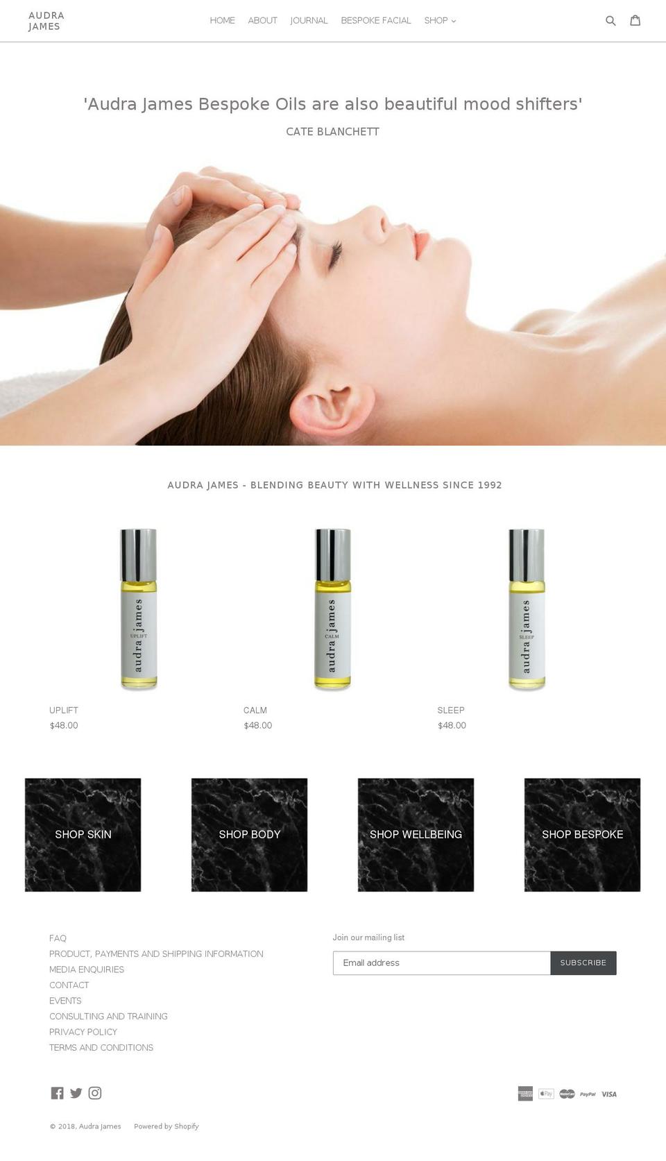 audrajames.com — Shopify storefront screenshot