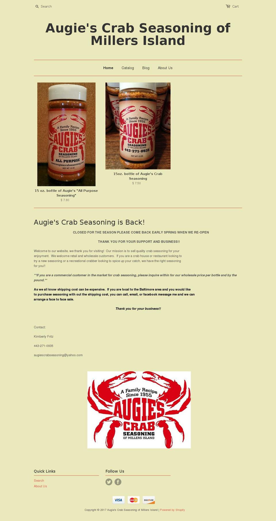 augiescrabseasoning.com shopify website screenshot