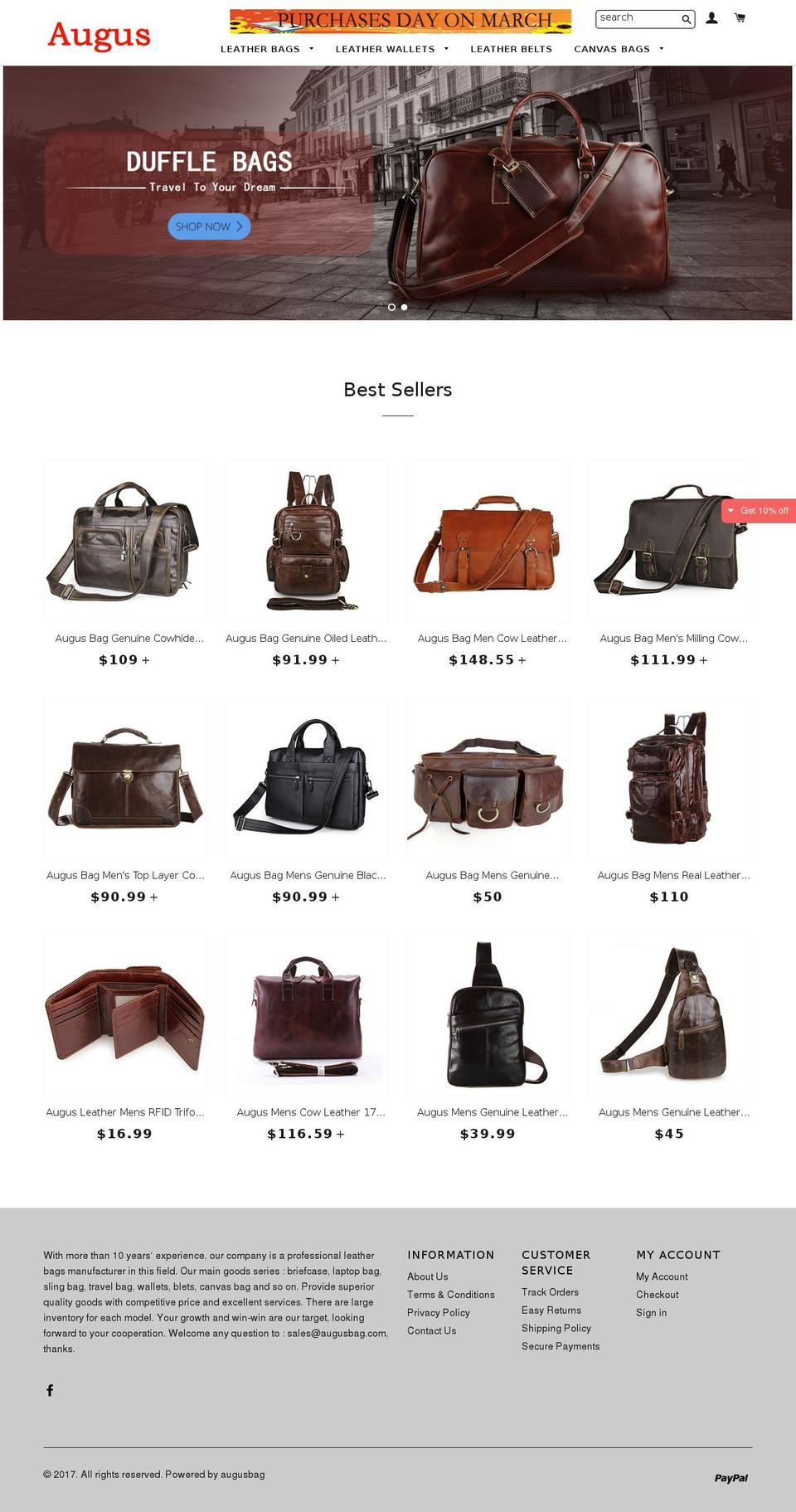 augusbag.com shopify website screenshot