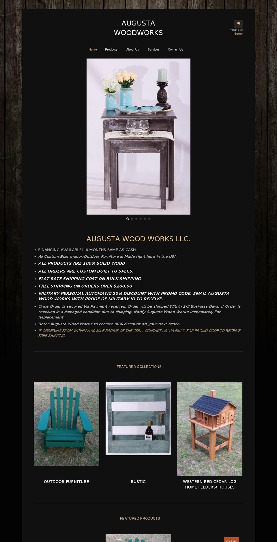 augusta-woodworks.com shopify website screenshot