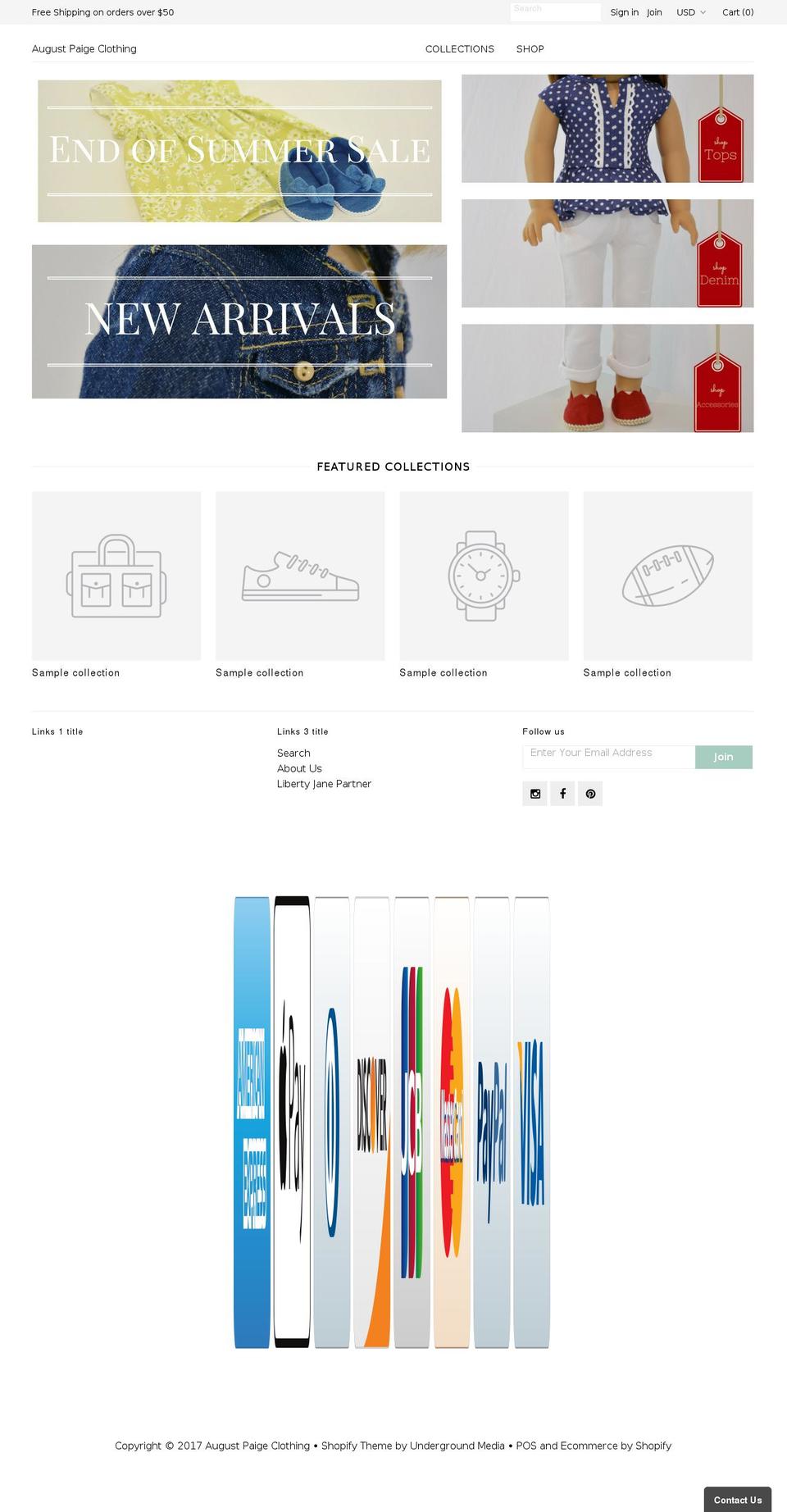 augustpaigeclothing.com shopify website screenshot