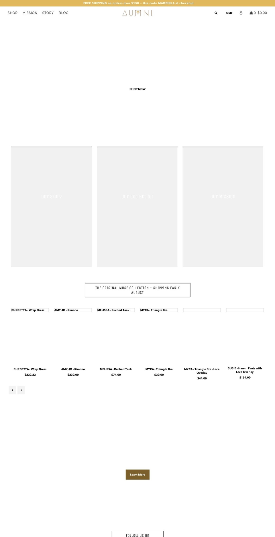 aumniapparel.com — Shopify storefront screenshot