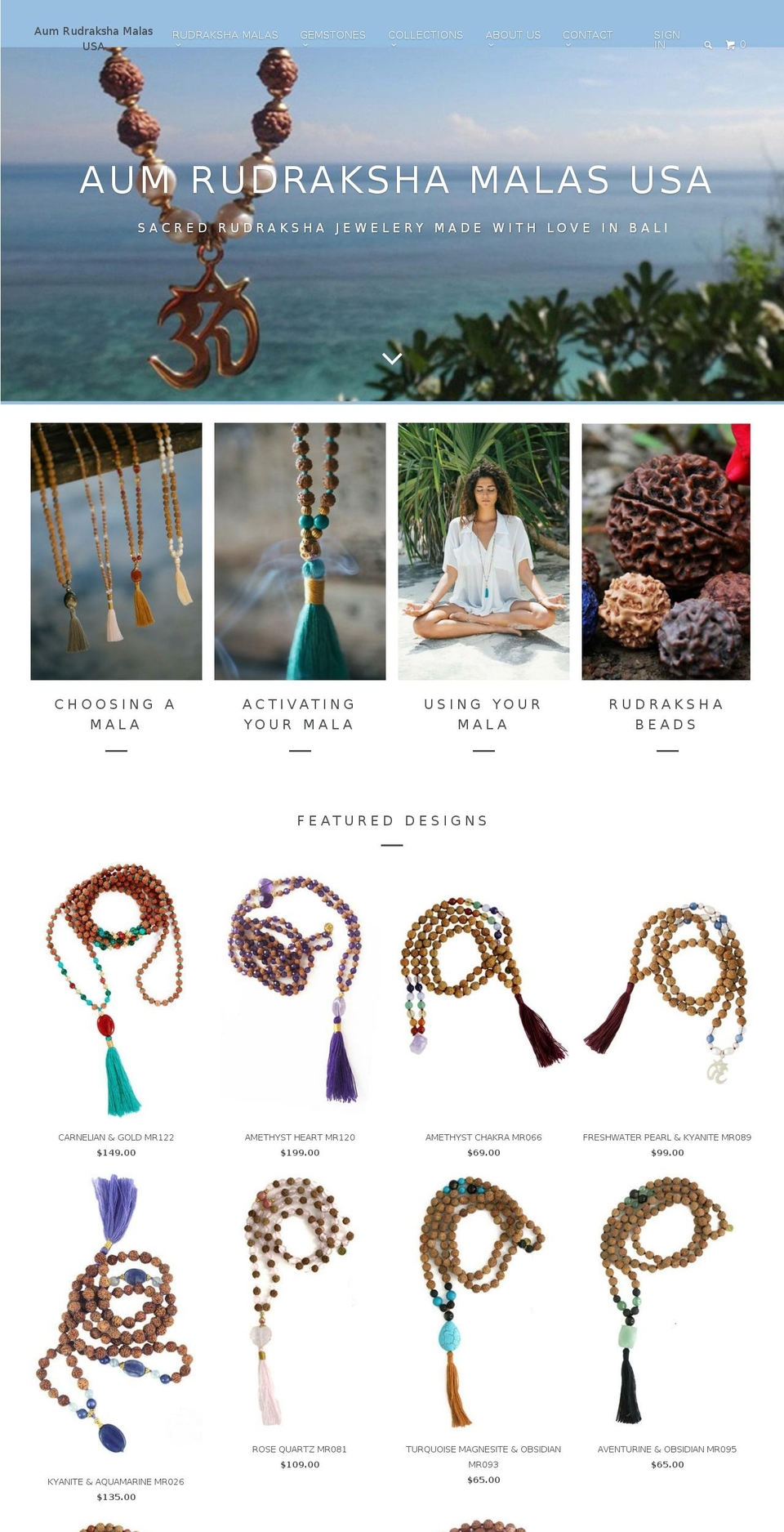 aumrudrakshamalasusa.com — Shopify storefront screenshot