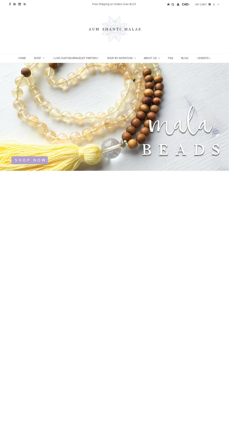 aumshantimalas.com shopify website screenshot