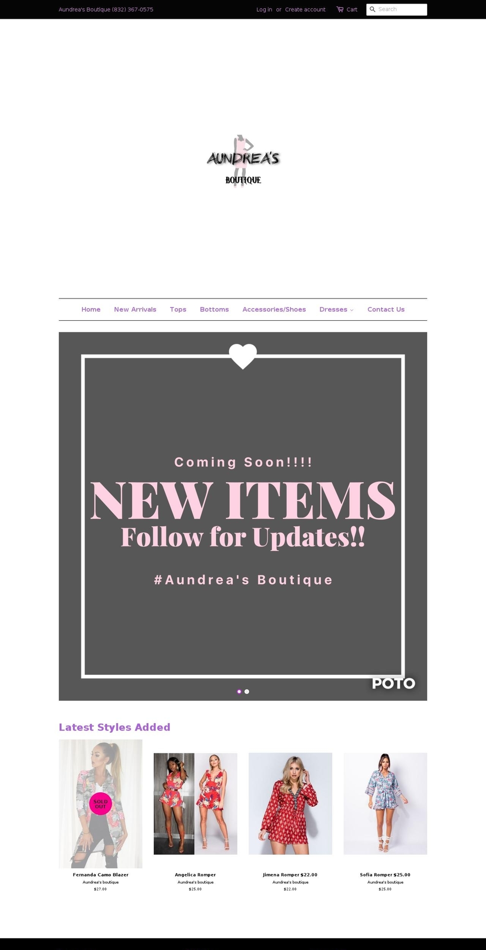aundreasboutique.com — Shopify storefront screenshot