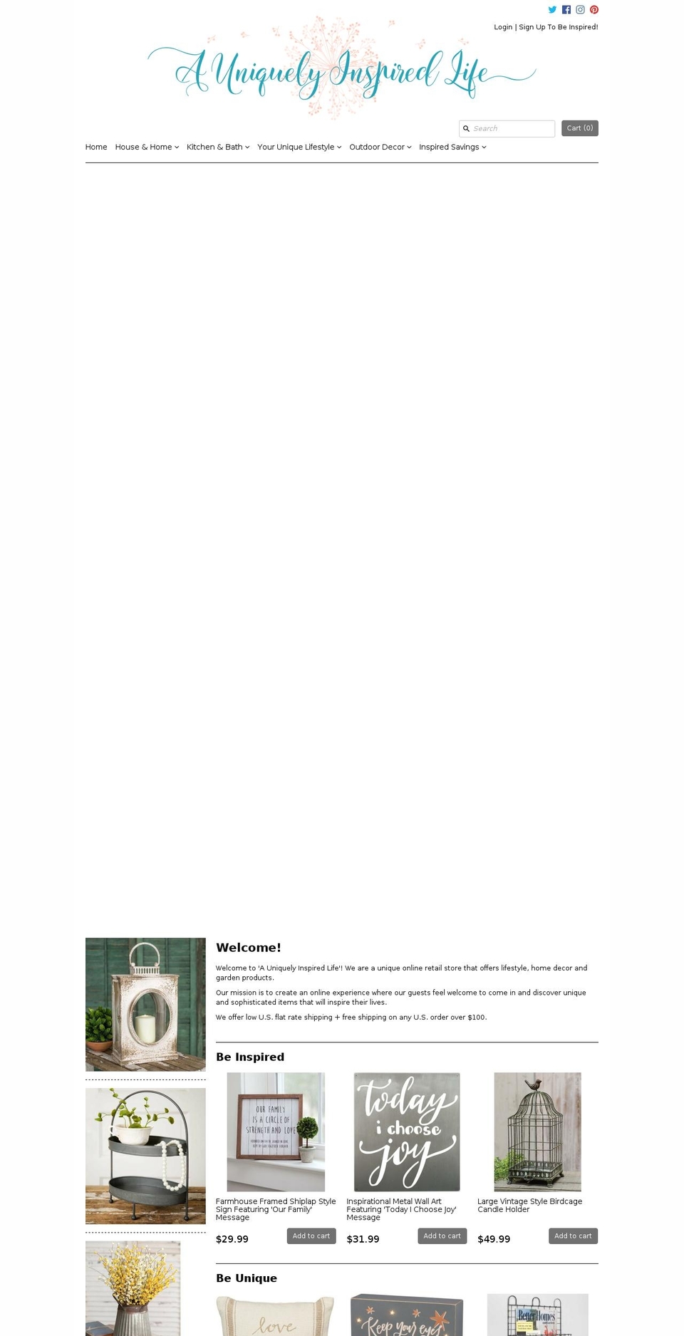 auniquelyinspiredlife.com shopify website screenshot