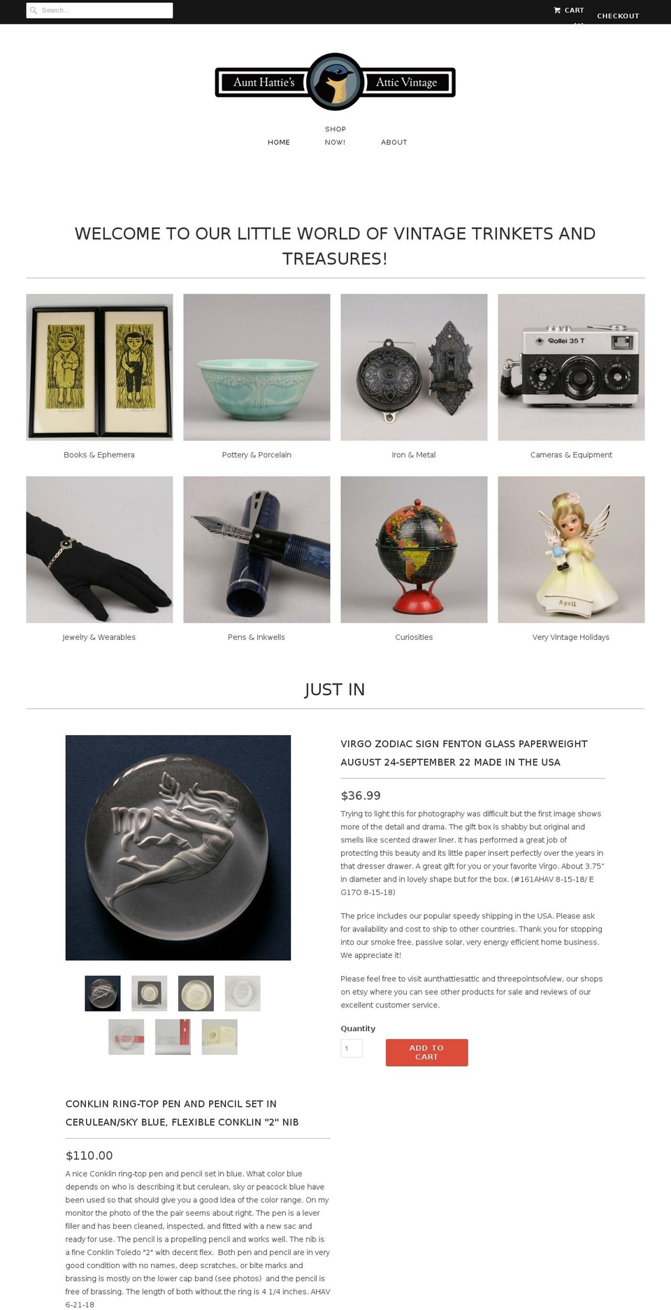 aunthattiesatticvintage.com — Shopify storefront screenshot
