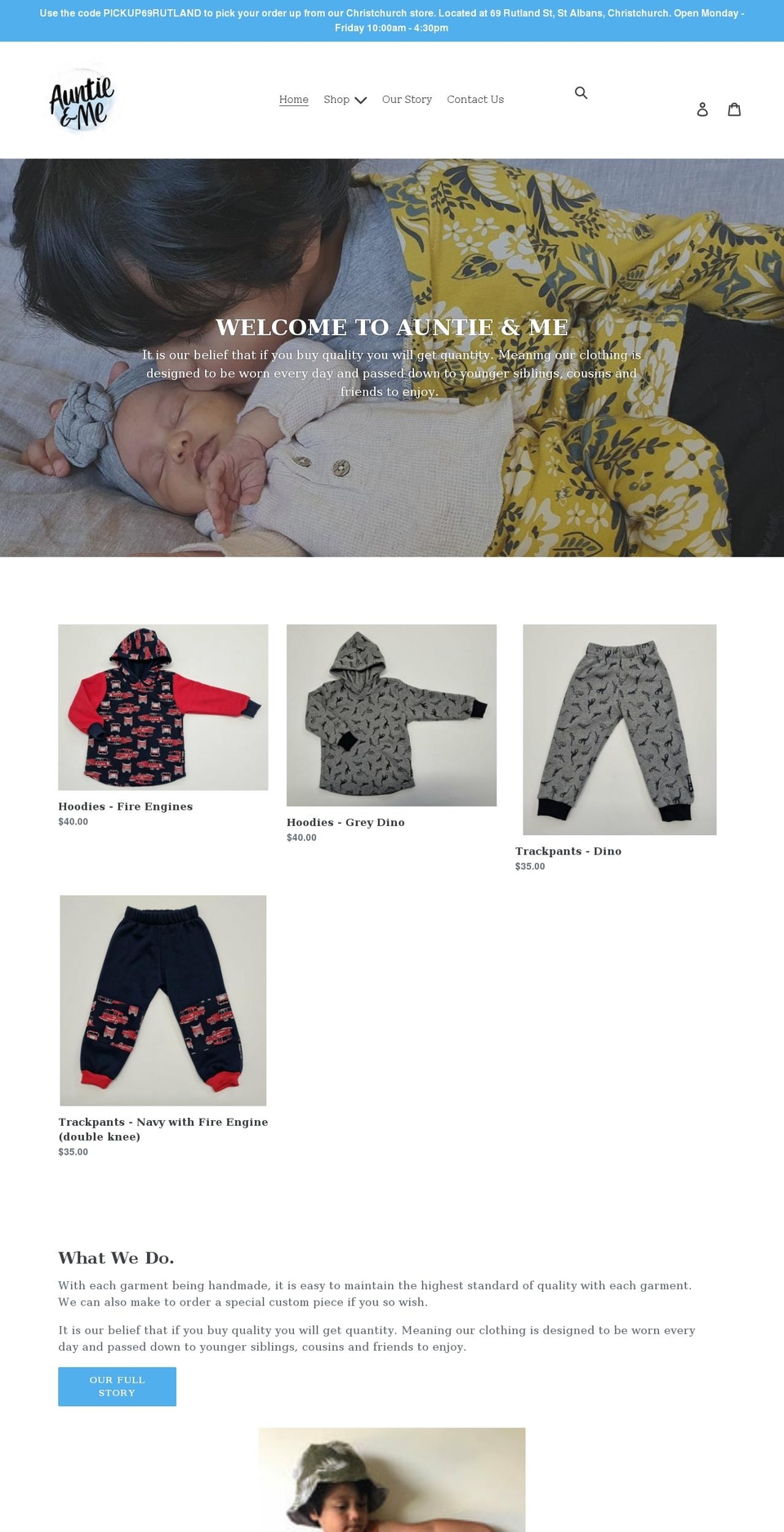 auntieandme.co.nz shopify website screenshot