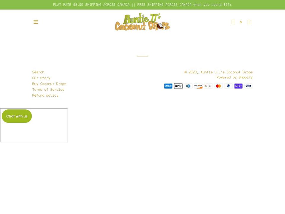 auntiejjscoconutdrops.com shopify website screenshot