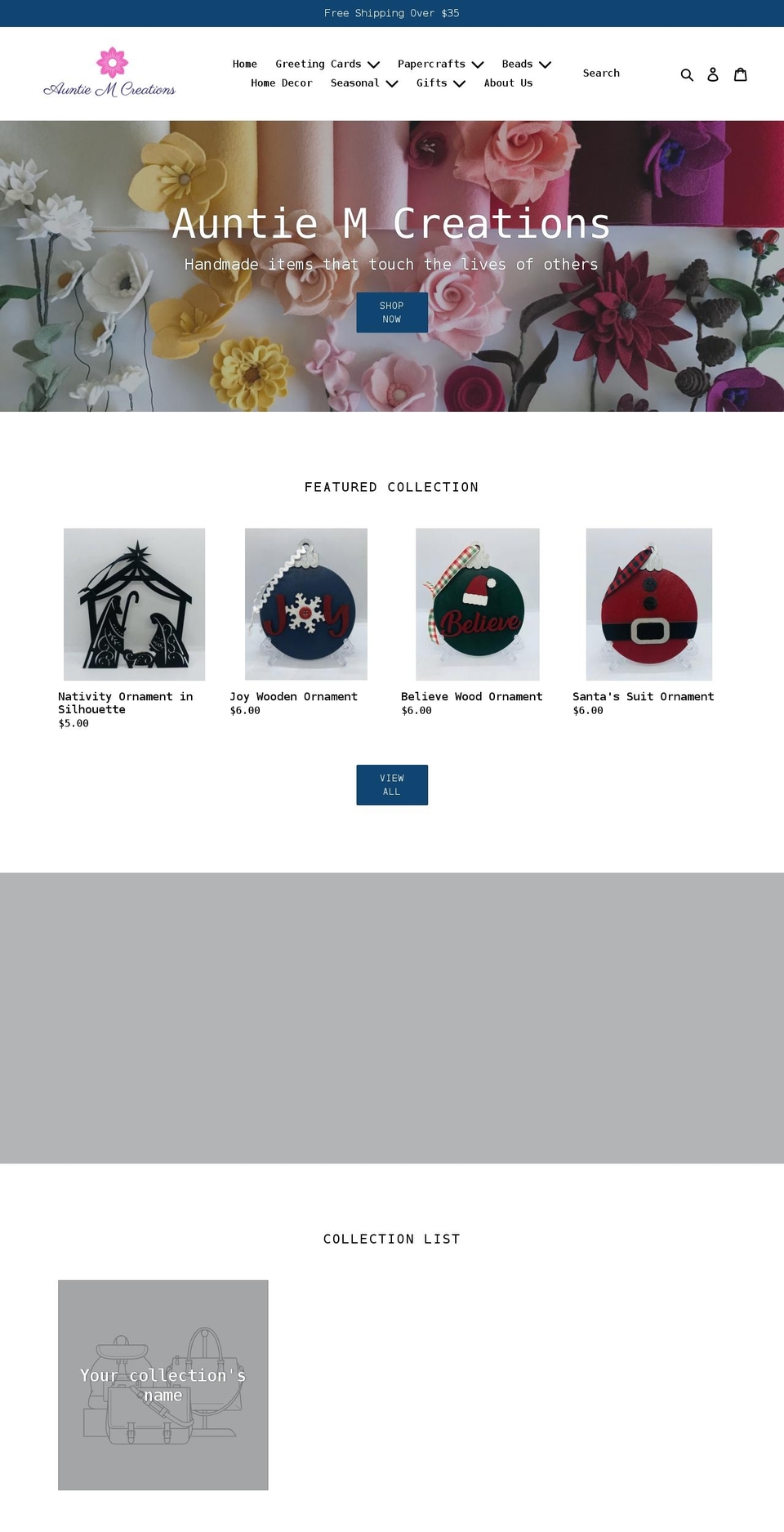 auntiemcreations.com shopify website screenshot
